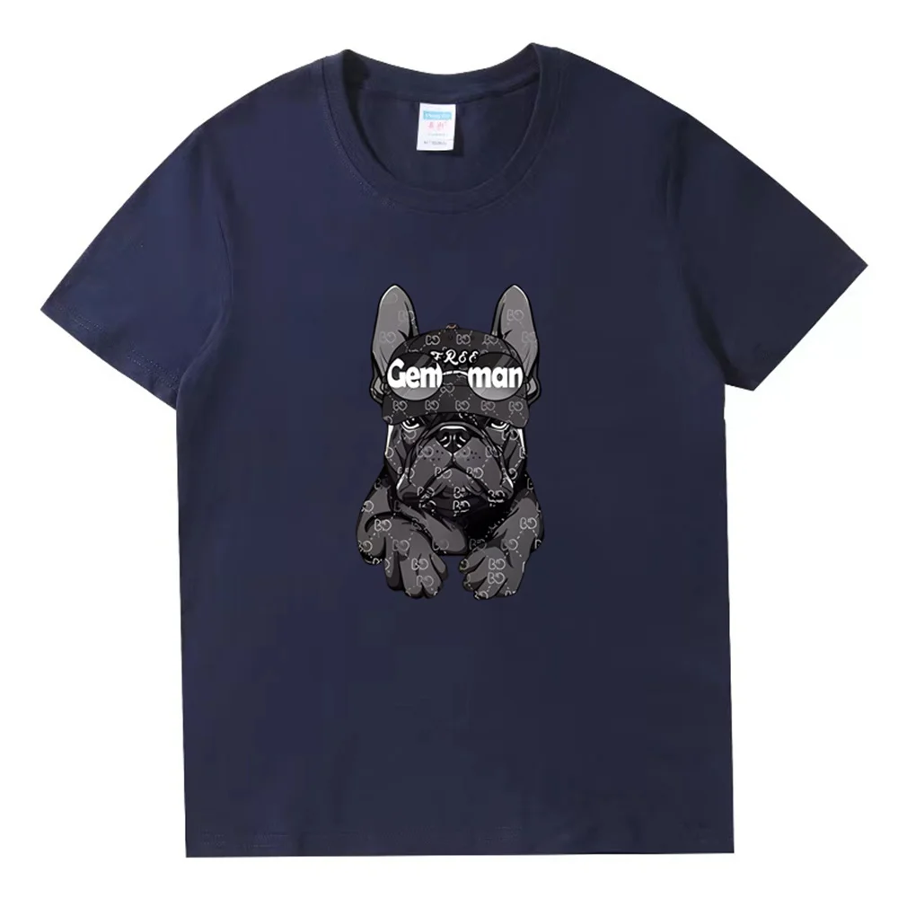 Harajuku French Bulldog Print Summer High Quality 100% Cotton Breathable Men\'s T-Shirt Outdoor Casual Fashion Men\'s Streetwear