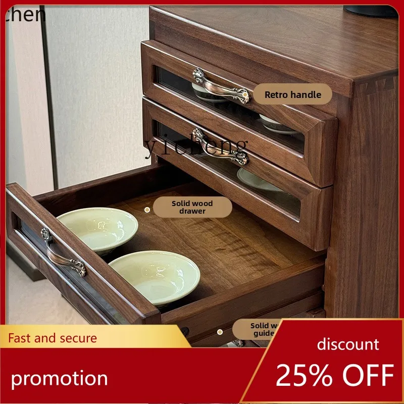 

YFY North American Black Walnut Tea Set Cabinet Solid Wood Household Floor Dental Cabinet Tea Cup Storage Cabinet