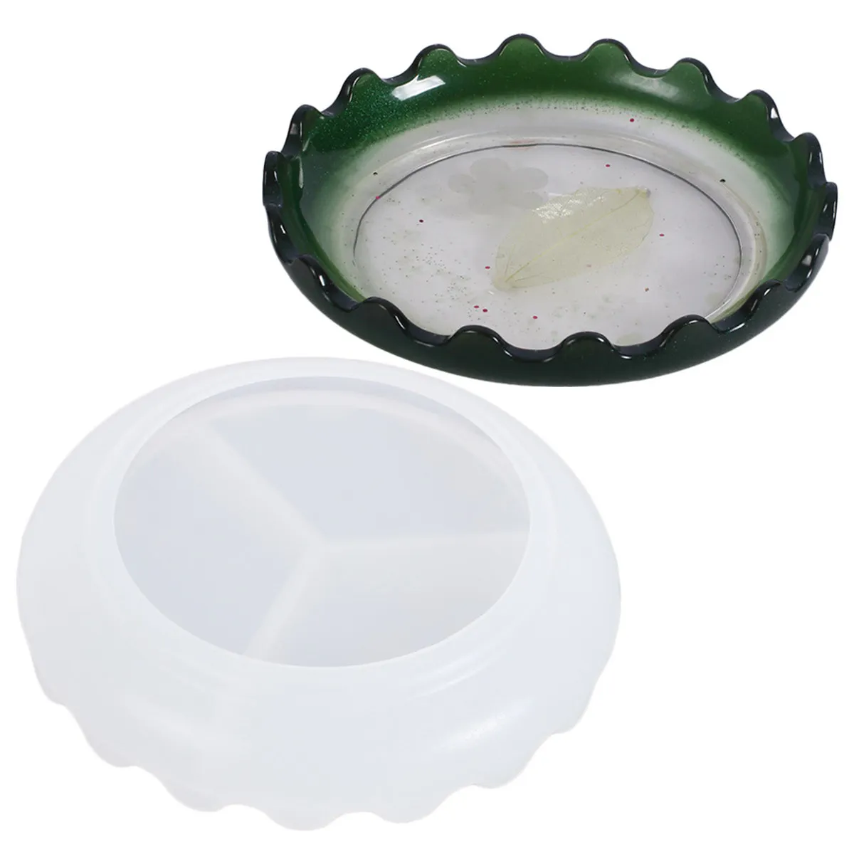 

1Pcs Creative Silicone Mold Round Flat Plate White Crystal Epoxy Mold DIY Mirror Wavy Shape Non-Stick Easy Separate