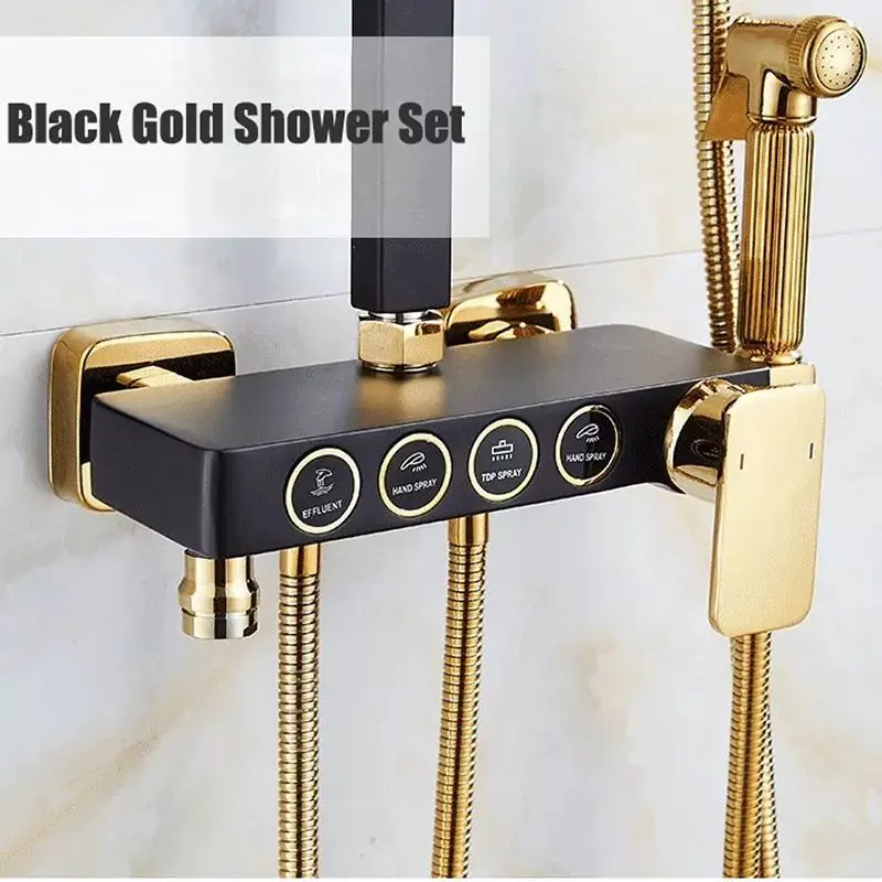 Bathroom Shower System Senducs Black Gold Bathtub Mixer Faucet Hot Cold Bathroom Tap Thermostatic Shower Set