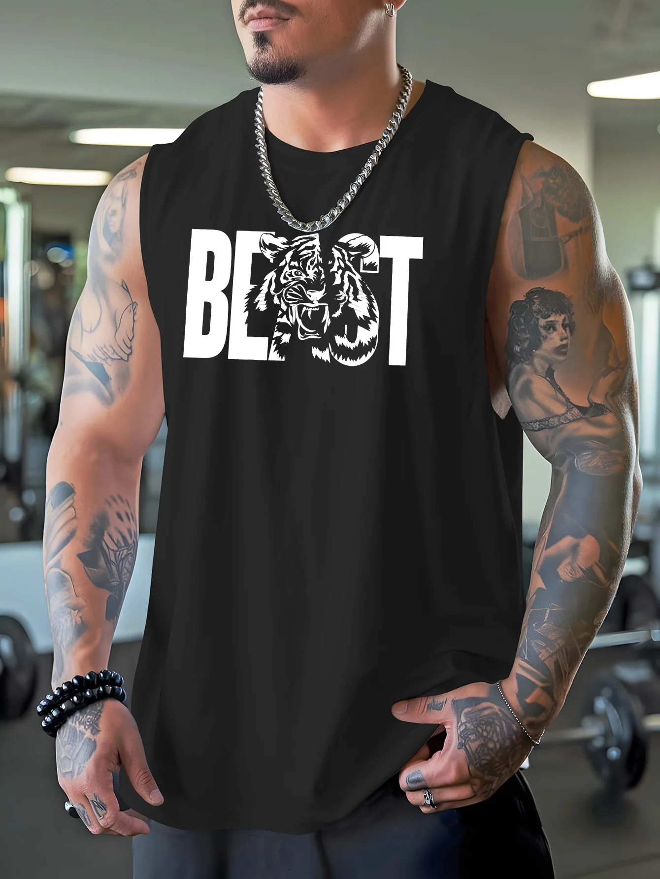 

Man's fierce beast tiger sports vest, summer breathable and quick-drying basketball fitness sleeveless T-shirt