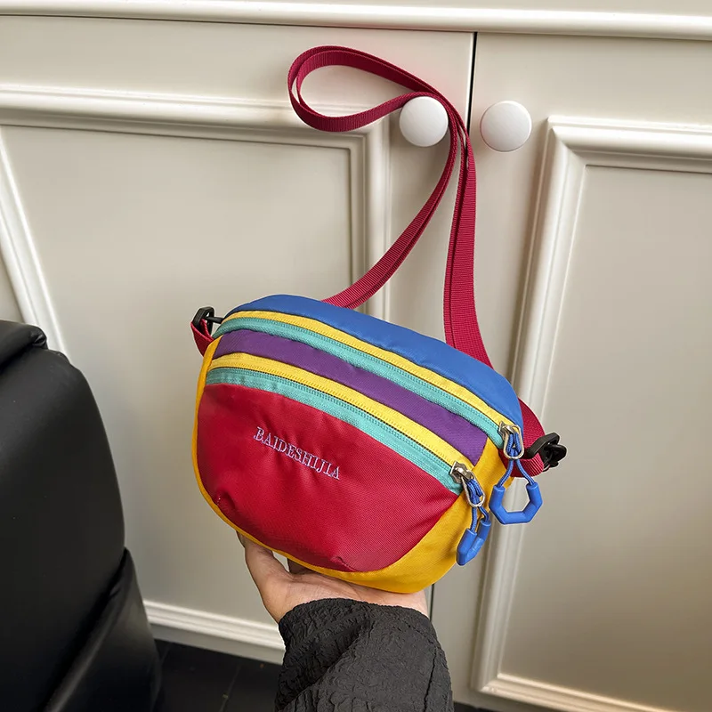 Trendy Color Block Letter Crossbody Bag For Sports Travel Unisex Outdoor Hiking Shoulder Bag