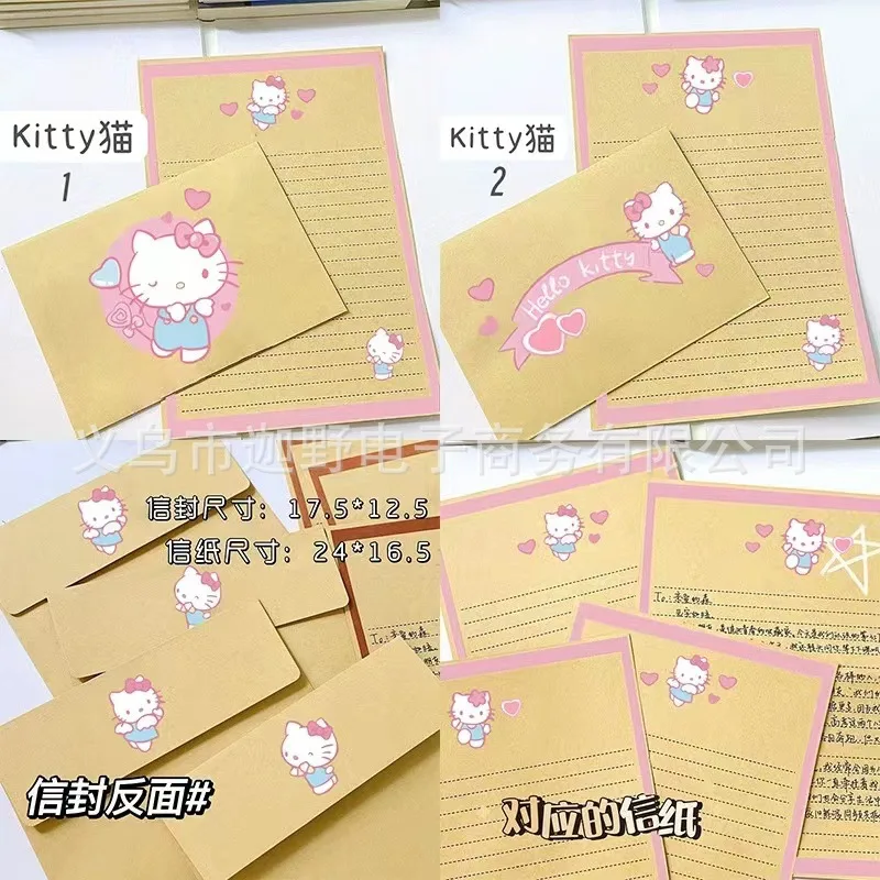 Sanrio HelloKitty Envelope Cartoon Action Anime Figures Kuromi Pen Envelope Letter Paper Originality Greeting Card Birthday Gift