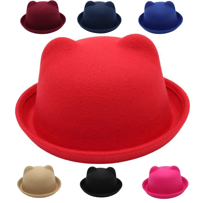 

Bear Bowler Hat For Kids Boys Girls Women Hat Round Cap Flanging Performance Cap Cute Autumn Winter Family Parent-child Hats