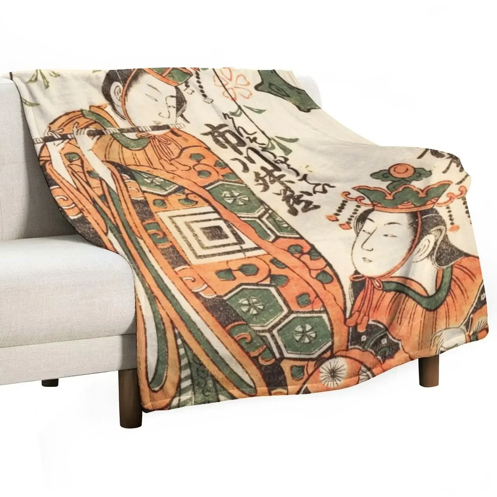 Classical Japanese Art: Scene from the Play Keisei Kaneni Sakura by Torii Kiyohiro Throw Blanket Thin Softest Vintage Blankets