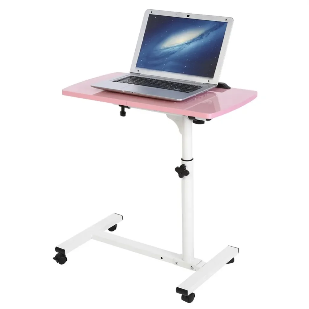 Mobile Laptop Table Small Standing Desk Angle & Height Adjustable Rolling Laptop Desk Cart Over Bed Table for Home Office, Pink