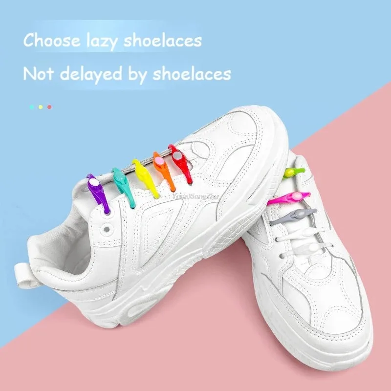 12 Pcs Silicon Elastic Laces Sneakers Shoelaces Without Ties Rubber Band for Casual Shoes Men Women Sport Shoes Lazy Accessories