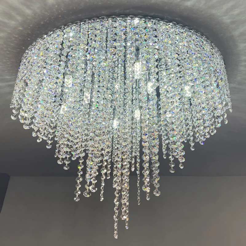 Led Light Luxury Crystal Luxury Apartment Chrome Ceiling Lamp Living Room Dining Room Master Bedroom Room Hot Selling Lamps