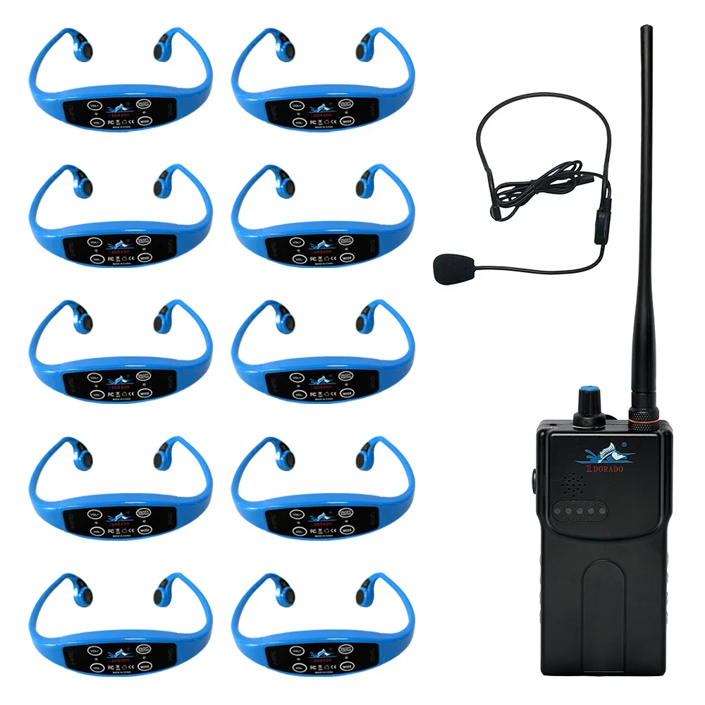 

10 H907 Swimming Headsets 1 H900 FM Transmitter Kit 12-Channel Waterproof Volume Control LED For Swim Coach Communication