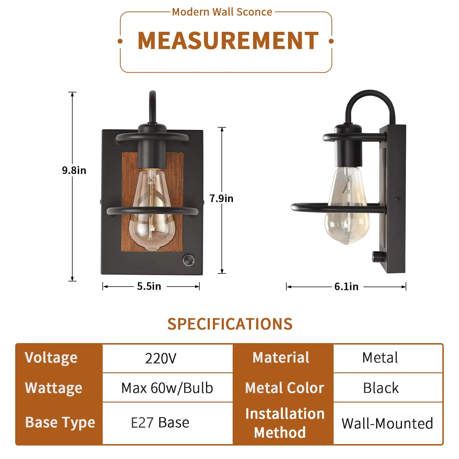 Vintage Industrial Wall Sconce Dimmable Wall Decorate Wood Lamp Bedroom Room Lamp Antique Loft Wall Lamp Corridor Bedside Stairs