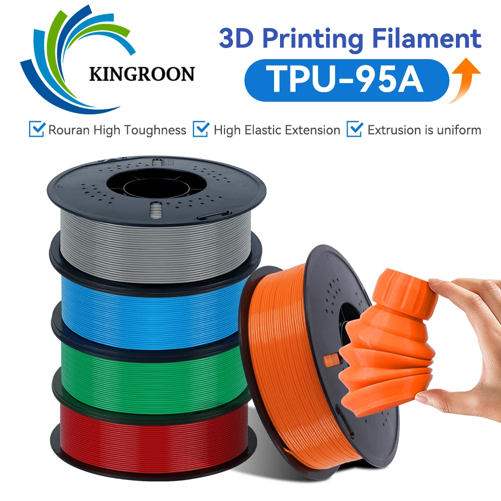 KINGROON 5KG/11LBS Flexible TPU Filament 1.75mm 95A for 3D Printer SPOOL Plastic Rubber Material 3D Printing Filaments