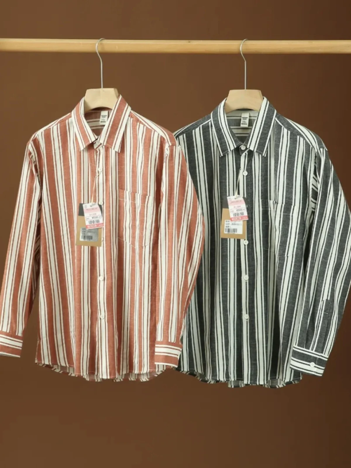 

Серия «Ретро-полоски»! Хлопково-льняная смесовая ткань! Мужская повседневная универсальная рубашка из чистого хлопка с длинным рукавом для весны и осени