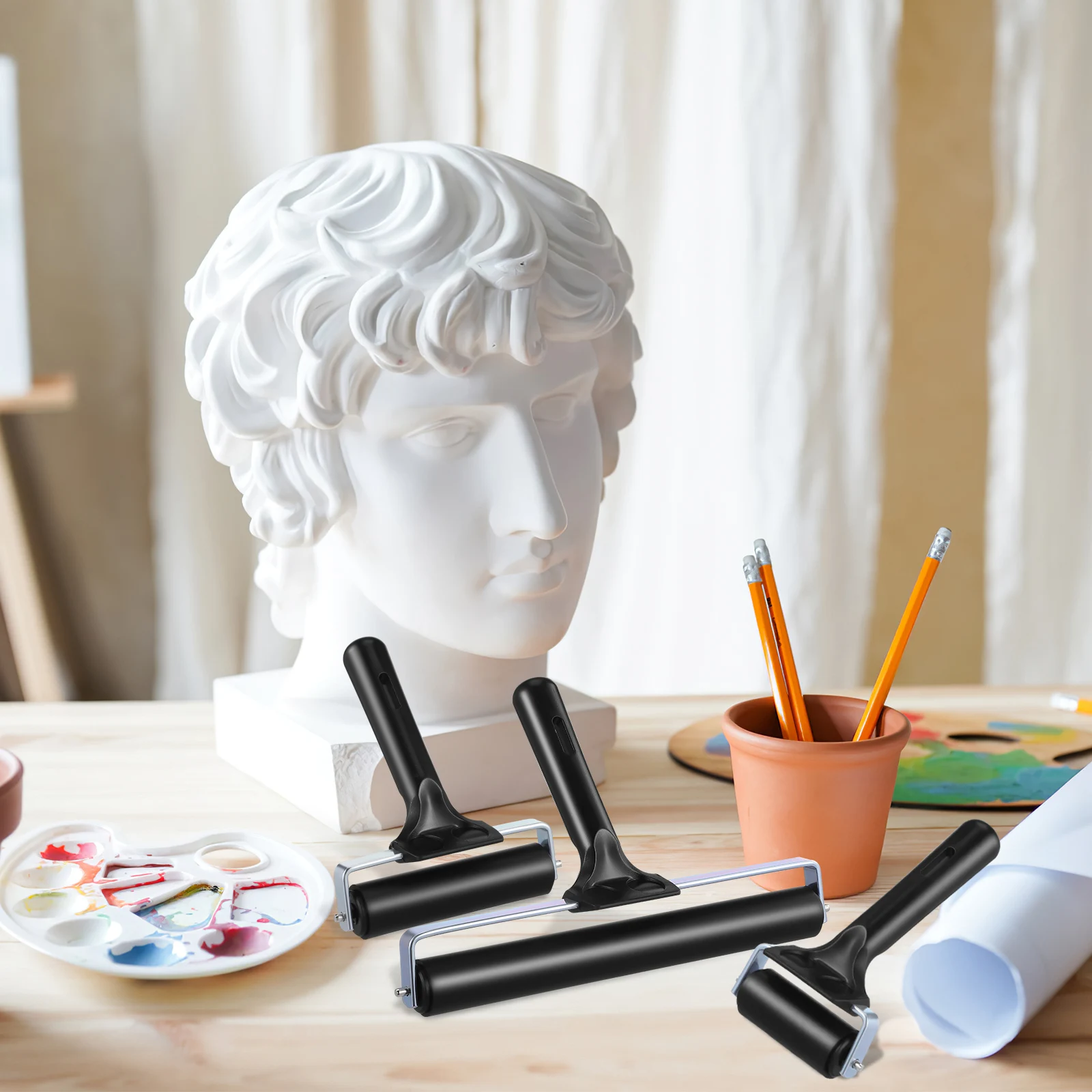 

3Pcs Printmaking Roller Brayers Rubber Crafting Rollers for Stamping Gluing Wallpaper Reusable Multifunctional Tools
