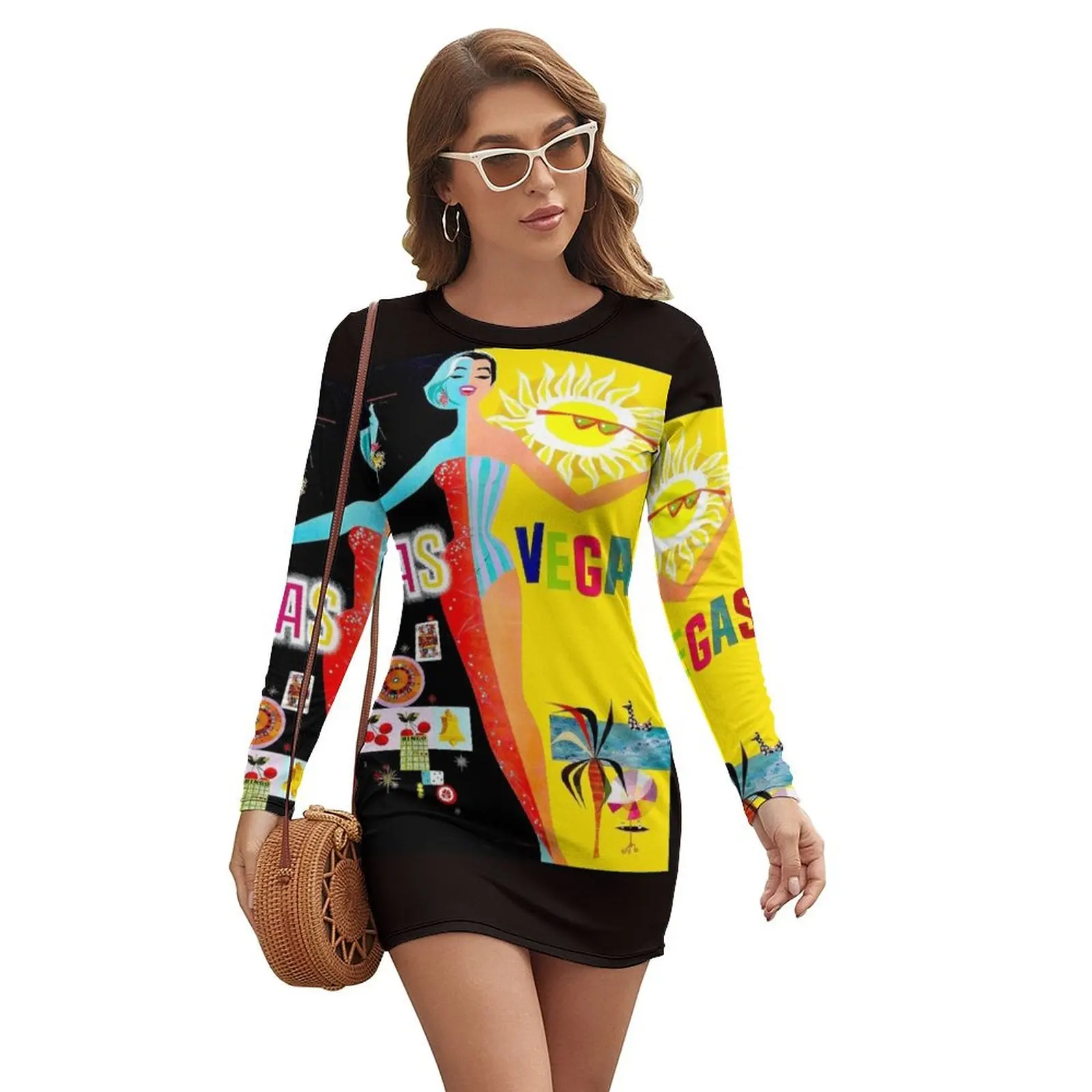 

LAS VEGAS : Vintage TWA Advertising Tourism Print Long-sleeved Dress birthday dress Female dress Summer dresses for women