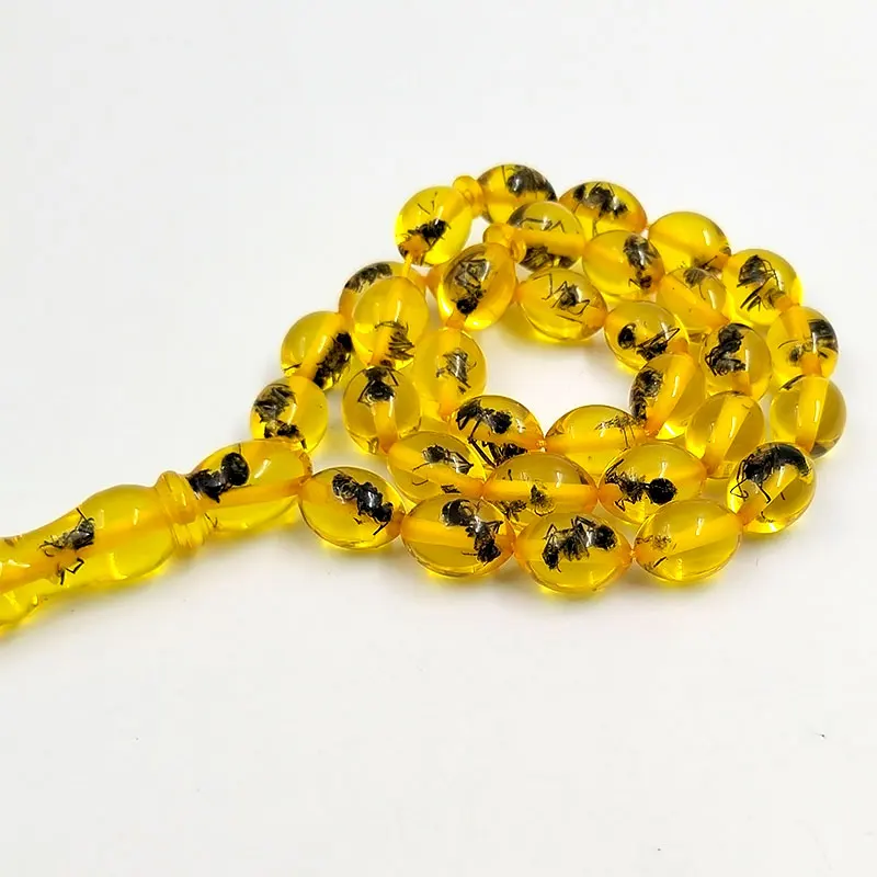 Tasbih men Yellow resin Real insect turkish misbaha Muslim Eid ADHA gift prayer beads bracelet arabic Fashion accessory on hand