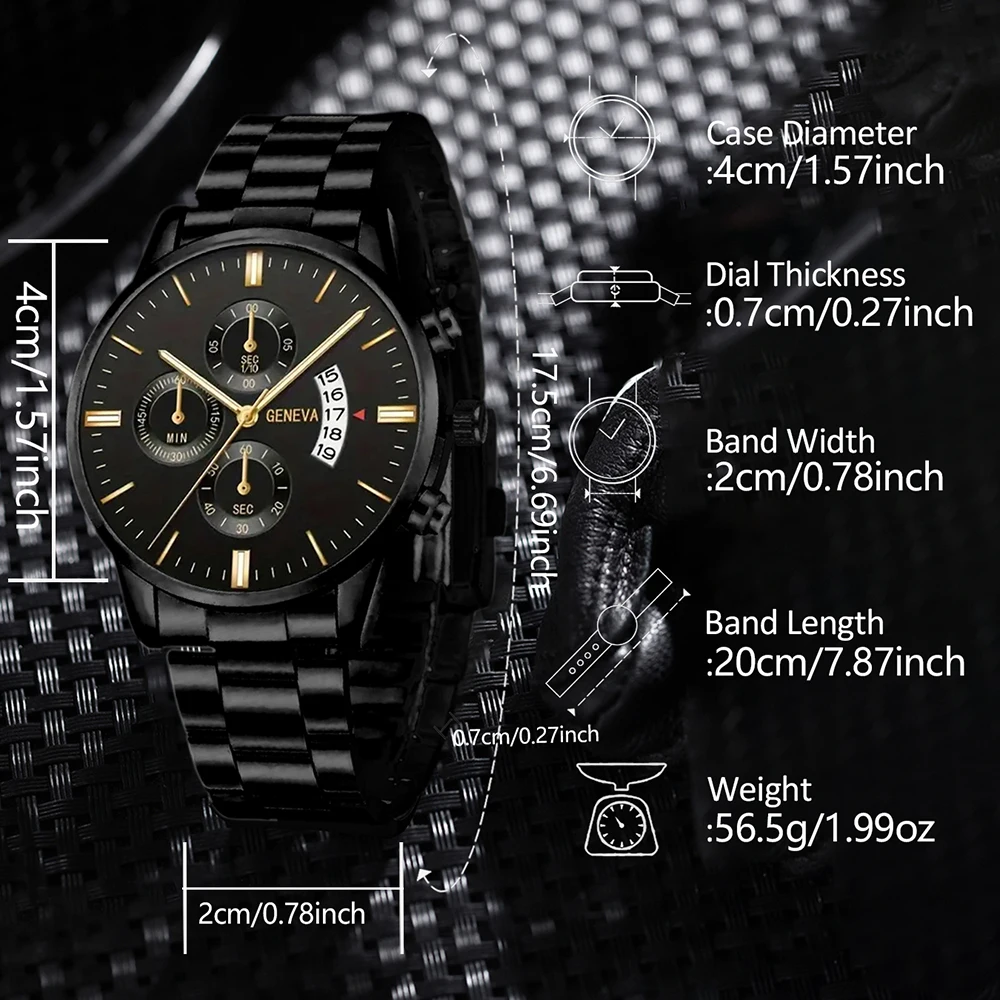 Fashion Men Black Stainless Steel Watch Luxury Calendar Quartz Wrist Watch Mens Business Watches for Man Clock Relogio Masculino