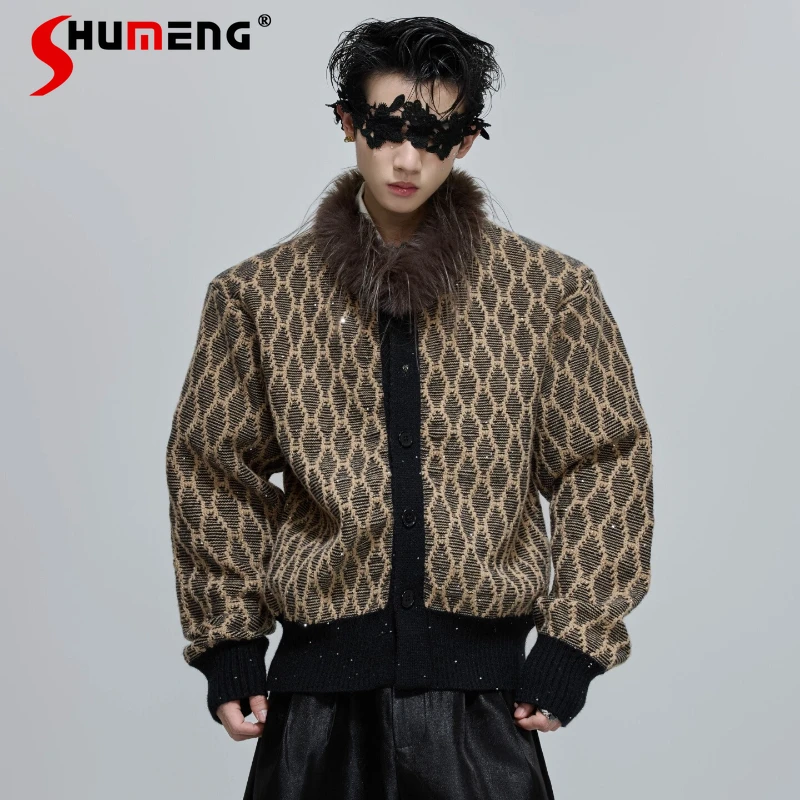 

2025 Men's Autumn New Fashion Fine Flash Sequin Sweaters Bling Bling Long Sleeve Plush Knitted Cardigan Male Handsome Knitwears