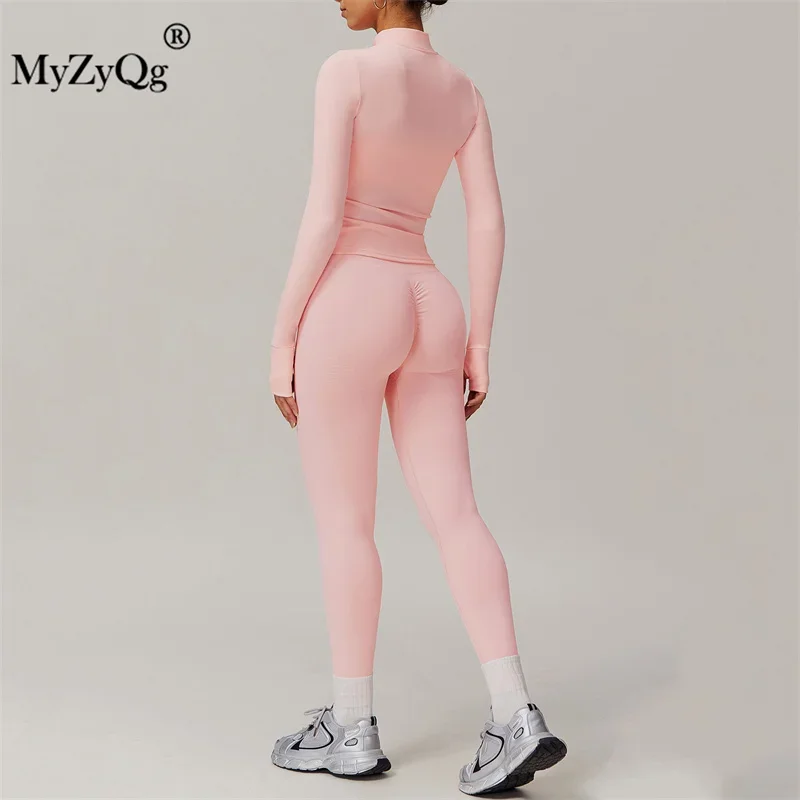 MyZyQg Women Long Sleeve Jackt Pant Set Sports Outerwear  Outdoor Running Fitness Sports Workout Coat Leggings Suit