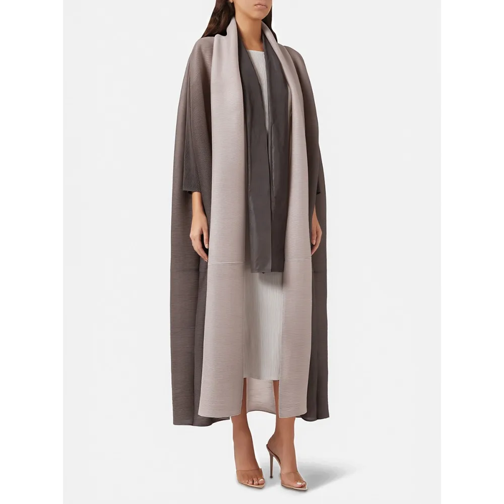 2025 Miyake Fold Risvolto Trench Ufficio Pendolarismo Stile Abbigliamento donna Donna musulmana Manica a pipistrello Casual Abaya Cardigan vintage