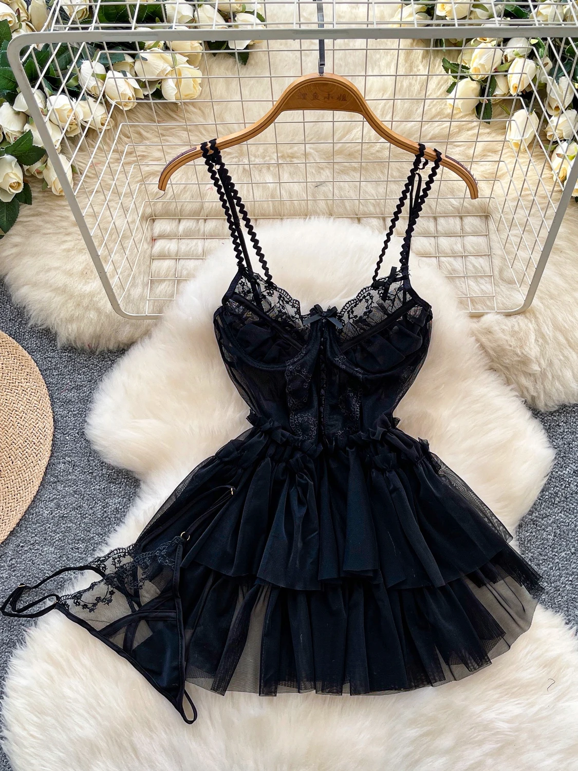 Pure Desire Sle-Top corto con empalme de encaje para mujer, falda fina de fibra de poliéster, cintura alta, corte en A, para ir al trabajo de verano