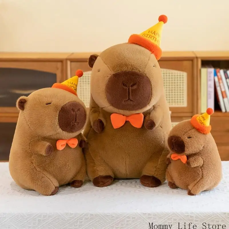 Cartoon peluche giocattolo kapybara con cappello compleanno calmante lenitivo giocattolo abbraccioso giocattolo per adulti e