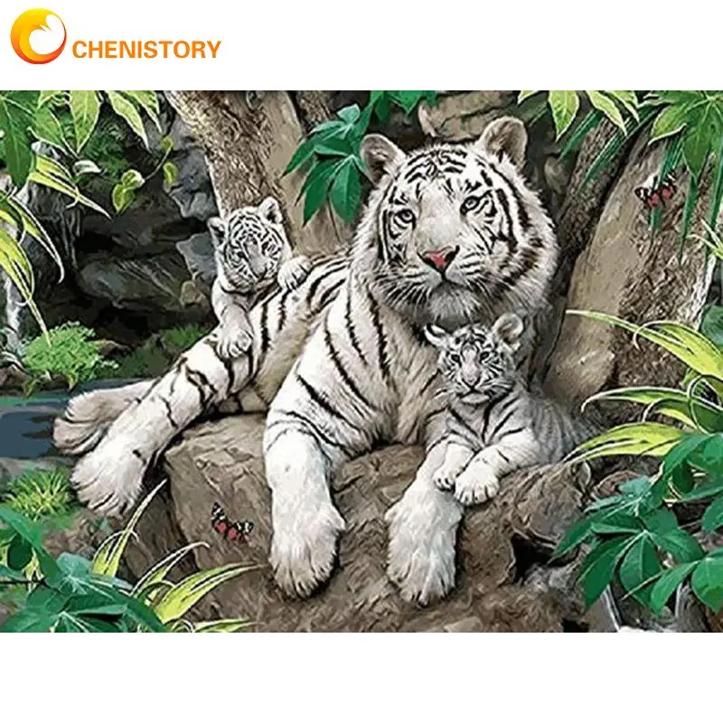 

CHENISTORY Crystal Diamond Painting With Frame Tigers Home Decors Cross Stitch DIY Crafts Unique Gift Artwork Paint Kit