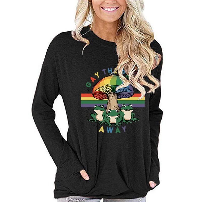 Women's Long Sleeve T-shirt Gay The Pray Away Graphic Casual Tops Women Colorful Mushroom Frogs Print Fall Long Sleeve T-shirts