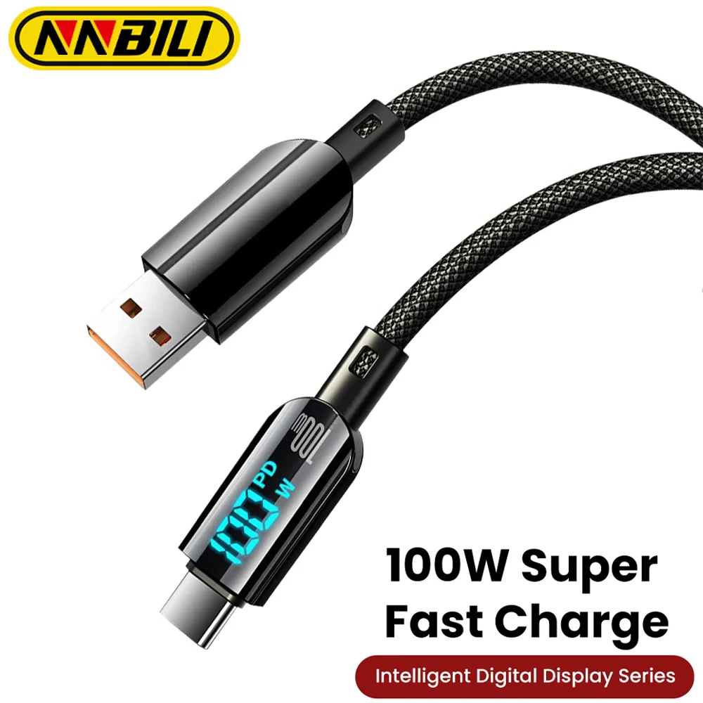 NNBILI new 5A 100W Digital Display USB Cable 66W Type C Fast Charging Charger USB-C Cable For Xiaomi Huawei Poco Samsung Oneplus