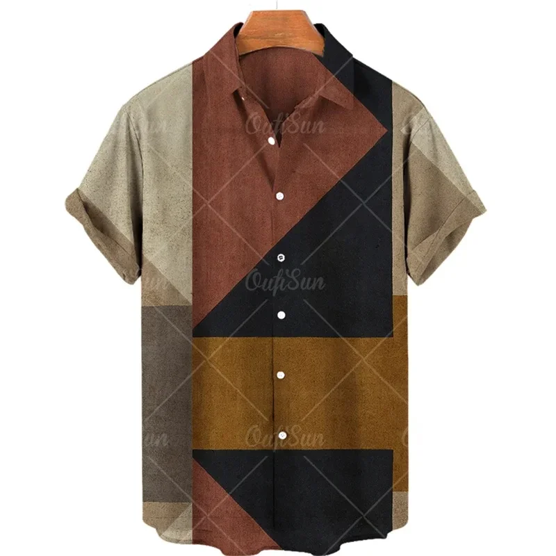 Summer Hawaiian Beach Men's Shirt Geometry 3D Printing Men Casual Clothing Oversized Short Sleeve Shirts for Men Street Fashion