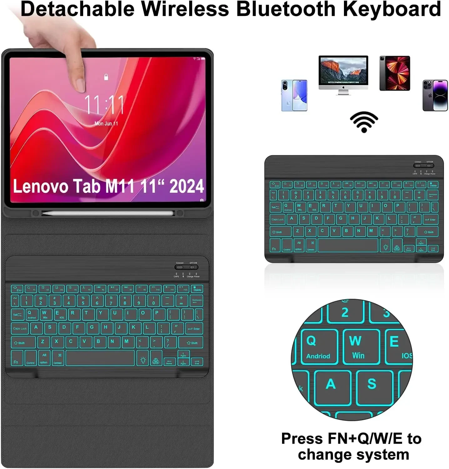 حافظة لجهاز Lenovo Xiaoxin Pad 2024 11 بوصة TB331FC، غطاء لوحة مفاتيح بلوتوث لجهاز Lenovo Tab M11 11 بوصة TB330FU TB330XU