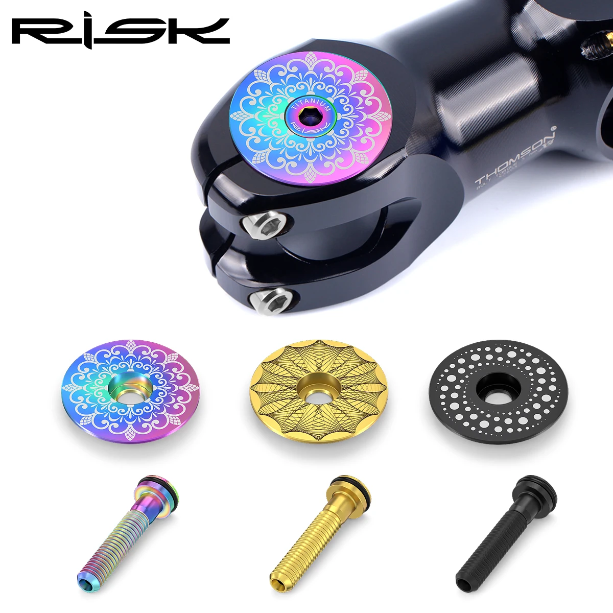 Risk Titanium Alloy Stem Cap Kit, M6 * 30mm Bolt, Ultralight Hollow Screw, Bike Headset Top Cap,Bicycle Stem Cover,Accessories