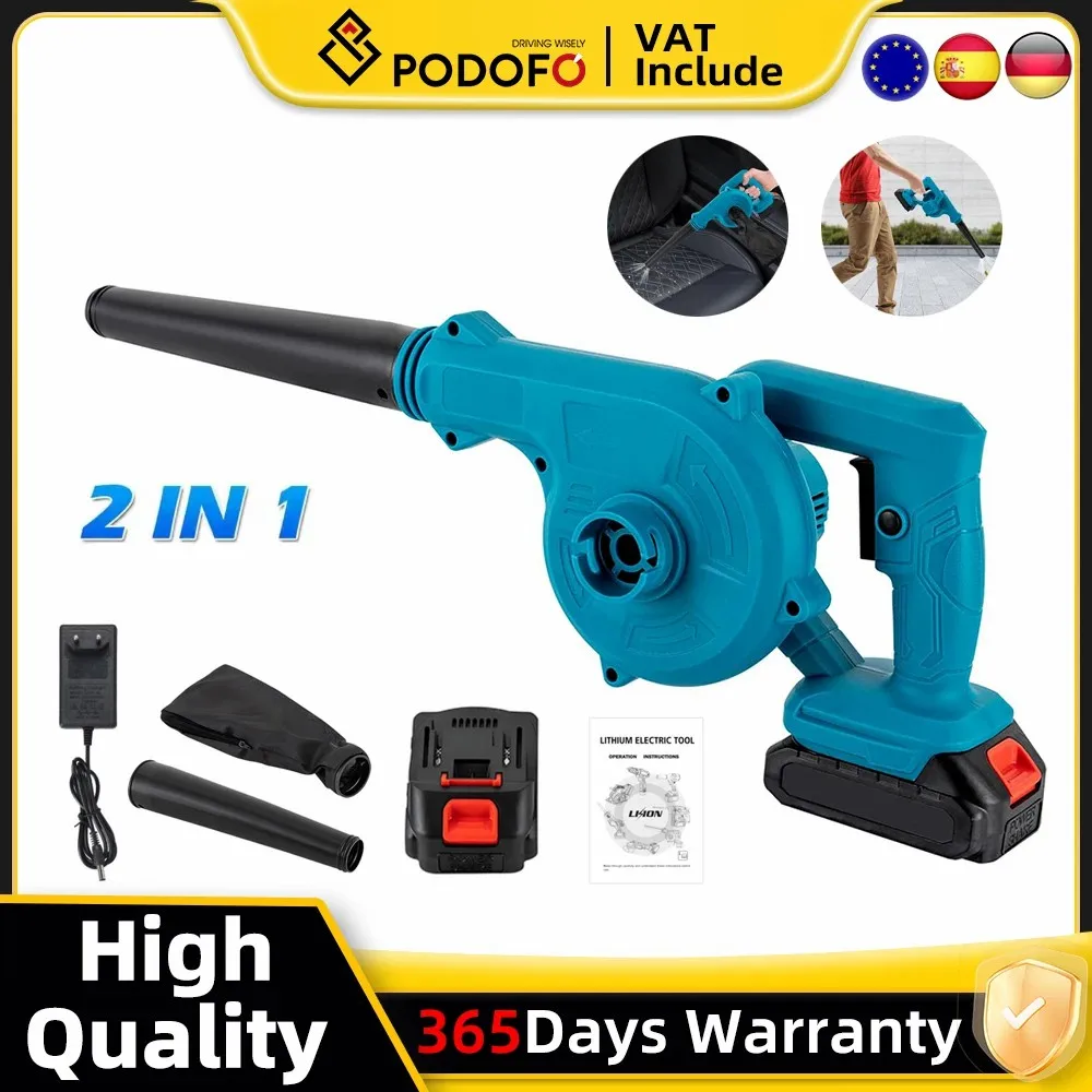 Podofo 2 in 1 Soffiatore elettrico senza fili Soffiatore per foglie Spazzatrice da neve portatile Collettore di polveri Pulitore per la cura del prato del cortile di casa