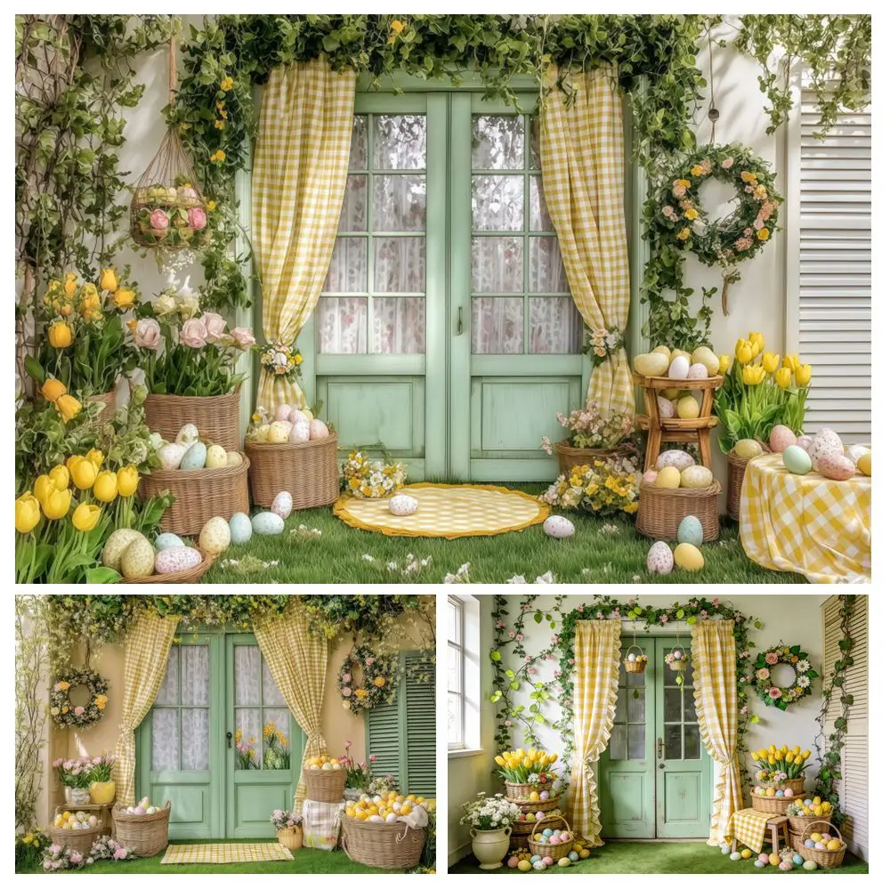 

Весенний пасхальный фон для фотосъемки с цветами и растениями, желтый занавес для маленьких детей, портрет, день рождения, вечеринка, фотофон для фотостудии
