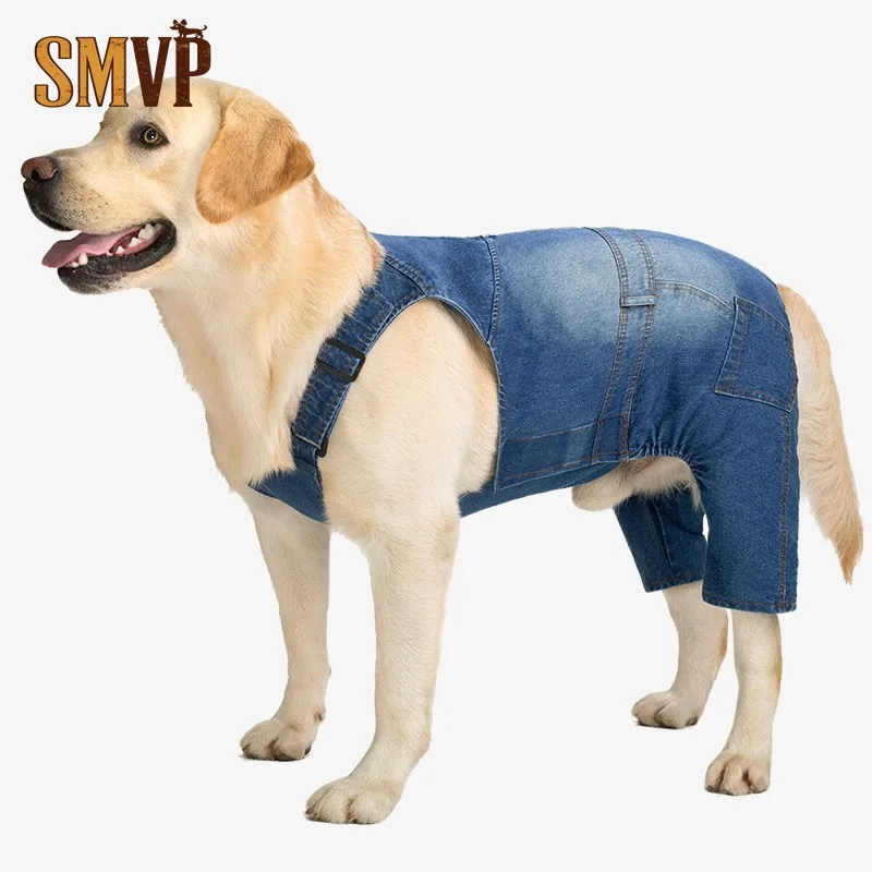 Dog Denim Overalls for Large Dogs Adjustable Suspender Jeans Jumpsuit for Golden Retriever Labrador Four-Legged Pet Pants