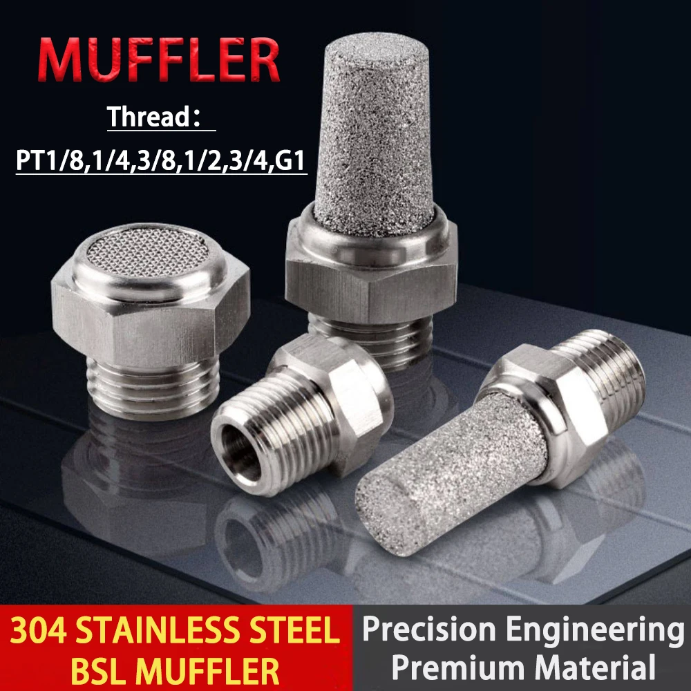 

1Pcs 304 Stainless Steel Muffler Solenoid Valve Barber Type Muffler Pneumatic Muffler Connector Flat Head Muffler Male Thread