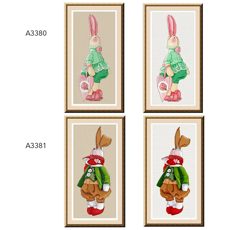 Fishxx Cross Stitch Kit A3380-3381 Gentleman'S Rabbit Precision Print Two Cartoons