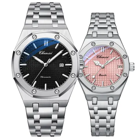 2PCS 커플 시계 세트 럭셔리 패션 날짜 표시 쿼츠 고품질 방수 시계 남녀용 발렌타인데이 선물