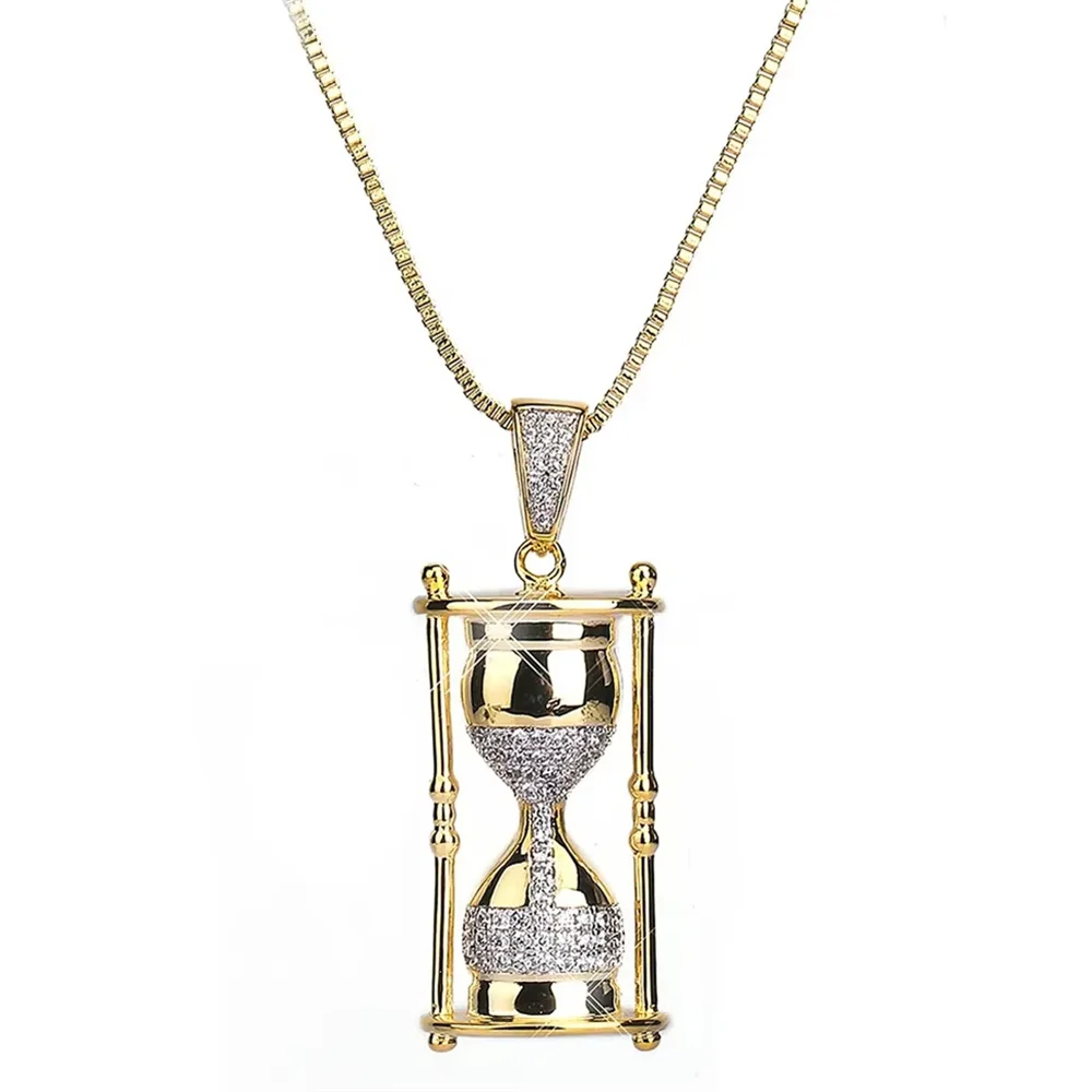 

Подвеска в виде песочных часов, ожерелье в стиле хип-хоп, позолоченное микро-паве, циркон, ювелирные изделия унисекс