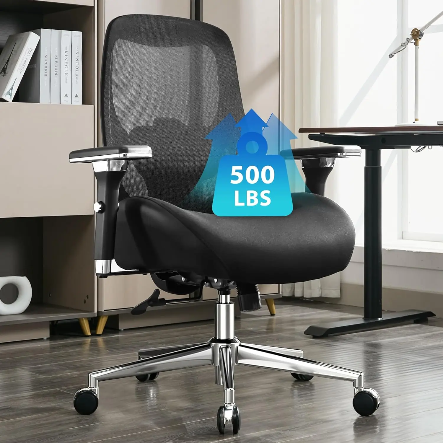 500lbs Big and Tall Office Chair with Wide Thick Seat Cushion for Sitting All Day,Ergonomic Mesh Desk Chair with Adjustable