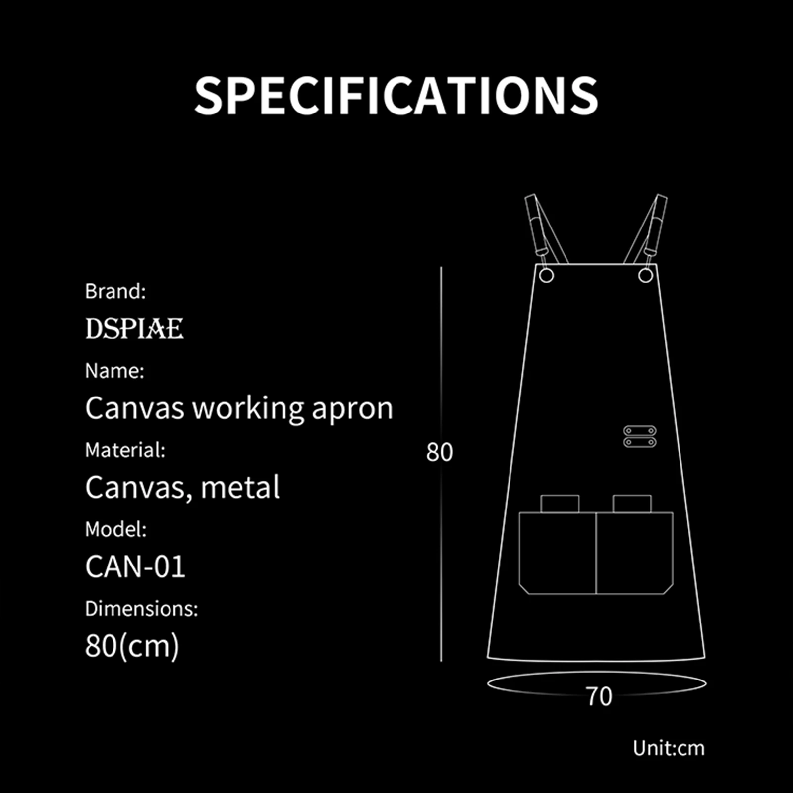 Dspiae CAN-01ผ้าใบทำงานผ้ากันเปื้อนสีดำสีแดง80cm