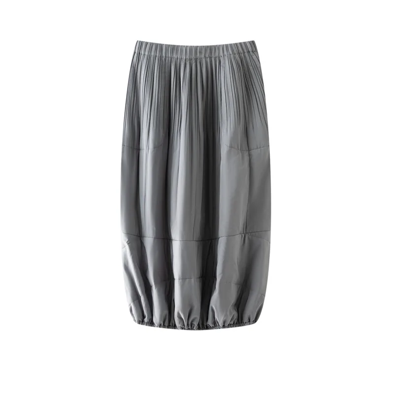 Miyake Fold 2025 Autumn/Winter New Elegant Solid Color Cotton Half Skirt for Women, Thickened and Versatile A-line Half Skirt