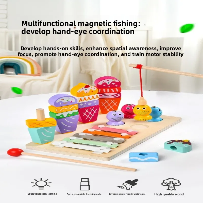 طفل التعليم المبكر يلعب الموسيقى الطفل المغناطيسي الصيد الأطفال خشبية الآيس كريم مجموعة شكل عمود الاقتران ألعاب تعليمية