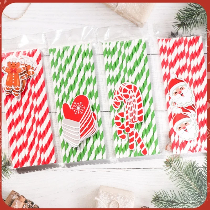 

12pcs/pack Christmas Paper Straws Santa Claus Snowman Christmas Party Decoration Straw 2026 New Year Party Supply