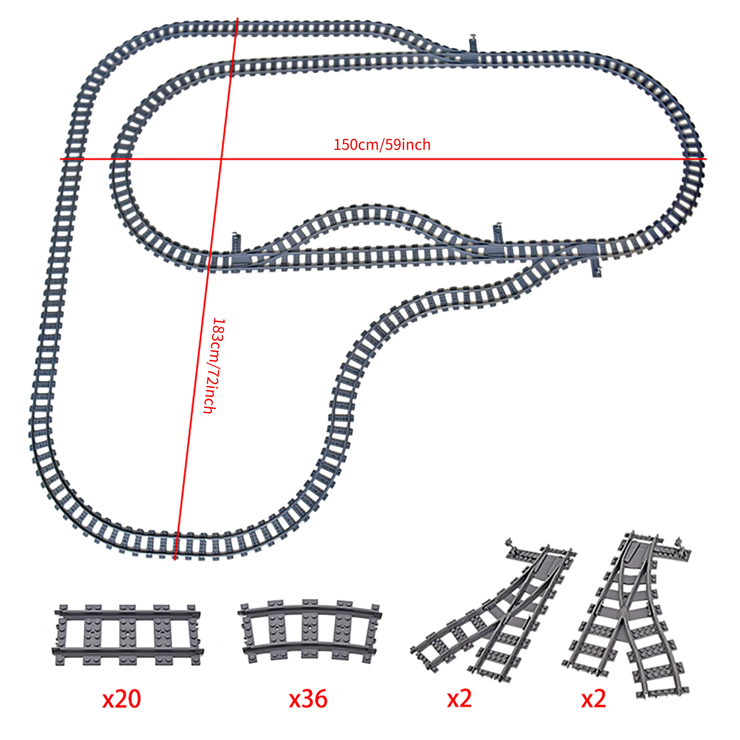 MOC Creative Expert Ideas City Train 60pcs Tracks Straight Curved Switch Crossings Rails Bricks Building Blocks DIY Toys gift