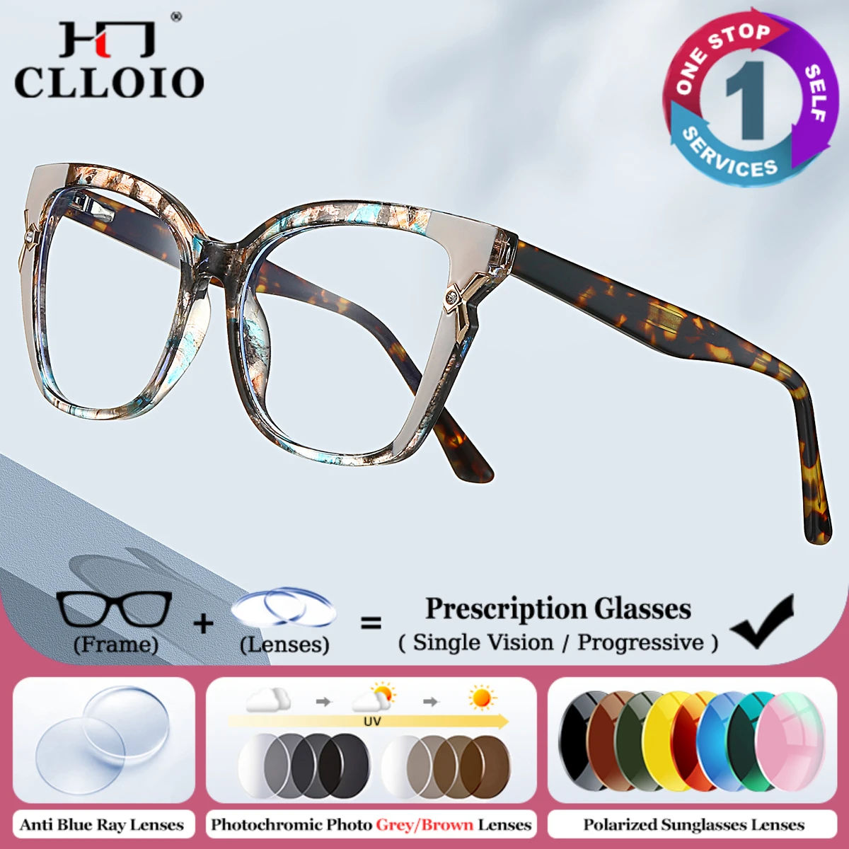 

CLLOIO Simple Butterfly Anti Blue Light Prescription Glasses Women Square Myopia Optical Progressive Computer Reading Eyeglasses