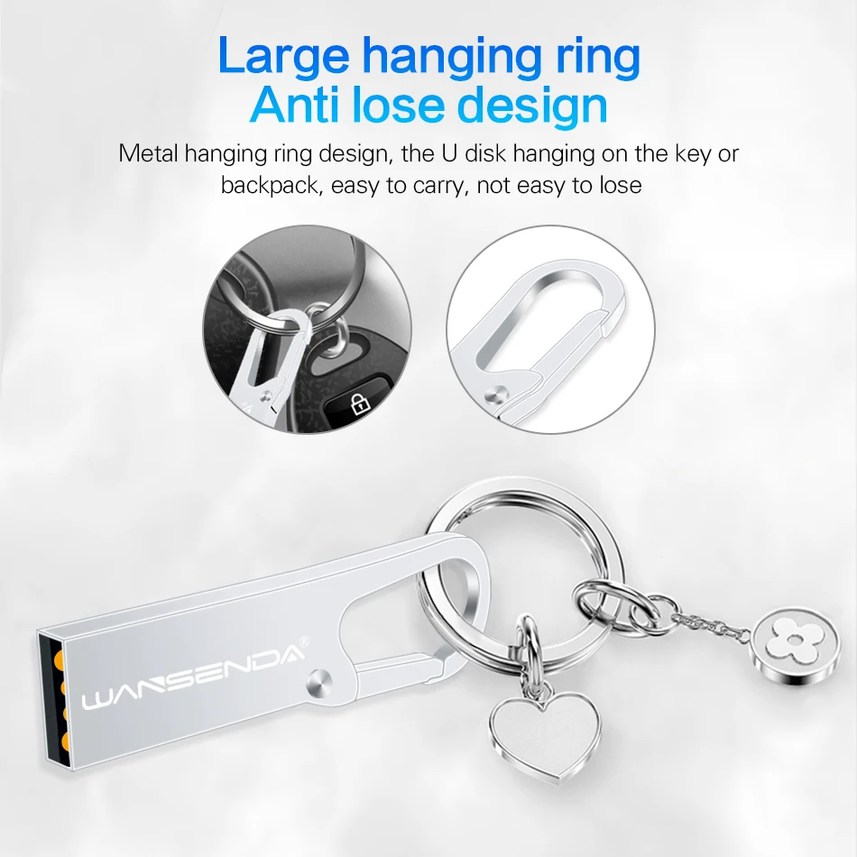 ใหม่ WANSENDA USB 2.0 แฟลชไดรฟ์ Key CHAIN ไดรฟ์ปากกา 4GB 8GB 16GB 32GB 64GB Pendrive แบบพกพาโลหะ USB Memory Stick