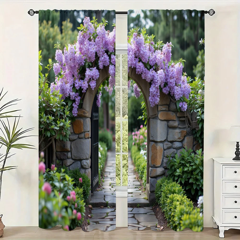 2pc,  Curtain Wisteria vine channel Machine Washable Polyester,Without Electricity Family Party Decoration Use for Holiday