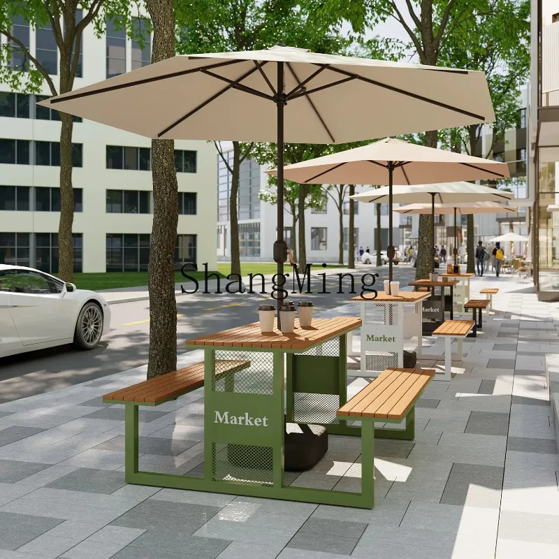 

SM wood tables and chairs integrated chairs combination outdoor open-air courtyard bench sun protection