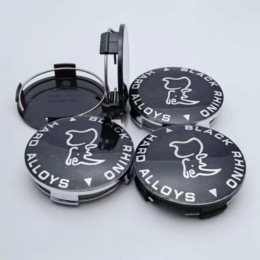

4pcs Black Rhino Logo Badge Emblem Car Wheel Center Caps 65MM 63MM Auto Wheels Hub Cap Rim Hubcaps Cover Car Styling Accessories
