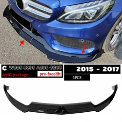 Gloss Black Carbon Printing Front Bumper Cupspoiler Lip for Mercedes Benz C Class 2015 - 2017 W205 S205 C205 A205 AMG Package